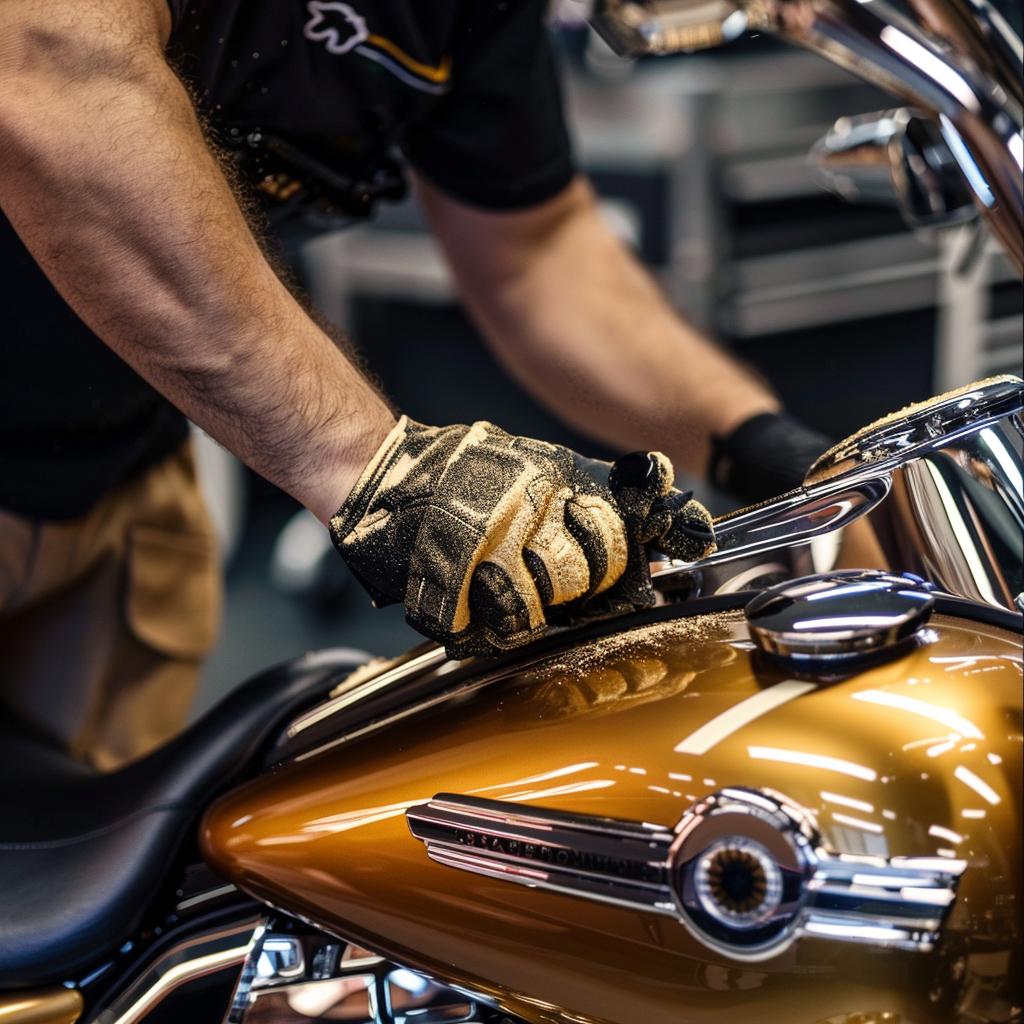 Smash Repairs Phuket Bodywork, Panel Beating & Smash Repairs in Phuket Davidv. 56221 A Close Up Of The Technician Finishing The Motorb A86ac1e7 26ae 484e 8663 153162c1822a