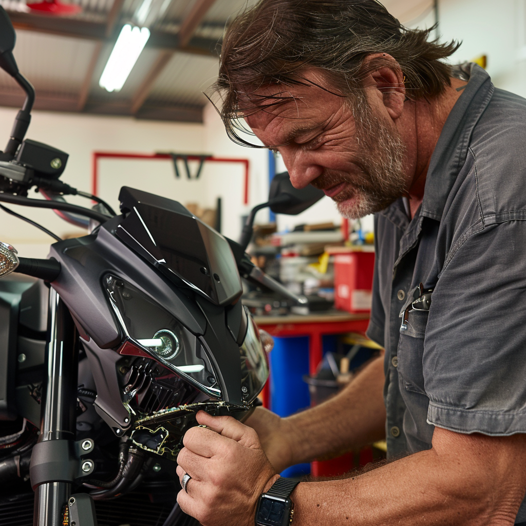 Smash Repairs Phuket Bodywork, Panel Beating & Smash Repairs in Phuket Davidv. 56221 Envision The Motorbike Owner Inspecting The Newly D2e25793 883f 4a41 9e35 9c181366ef44